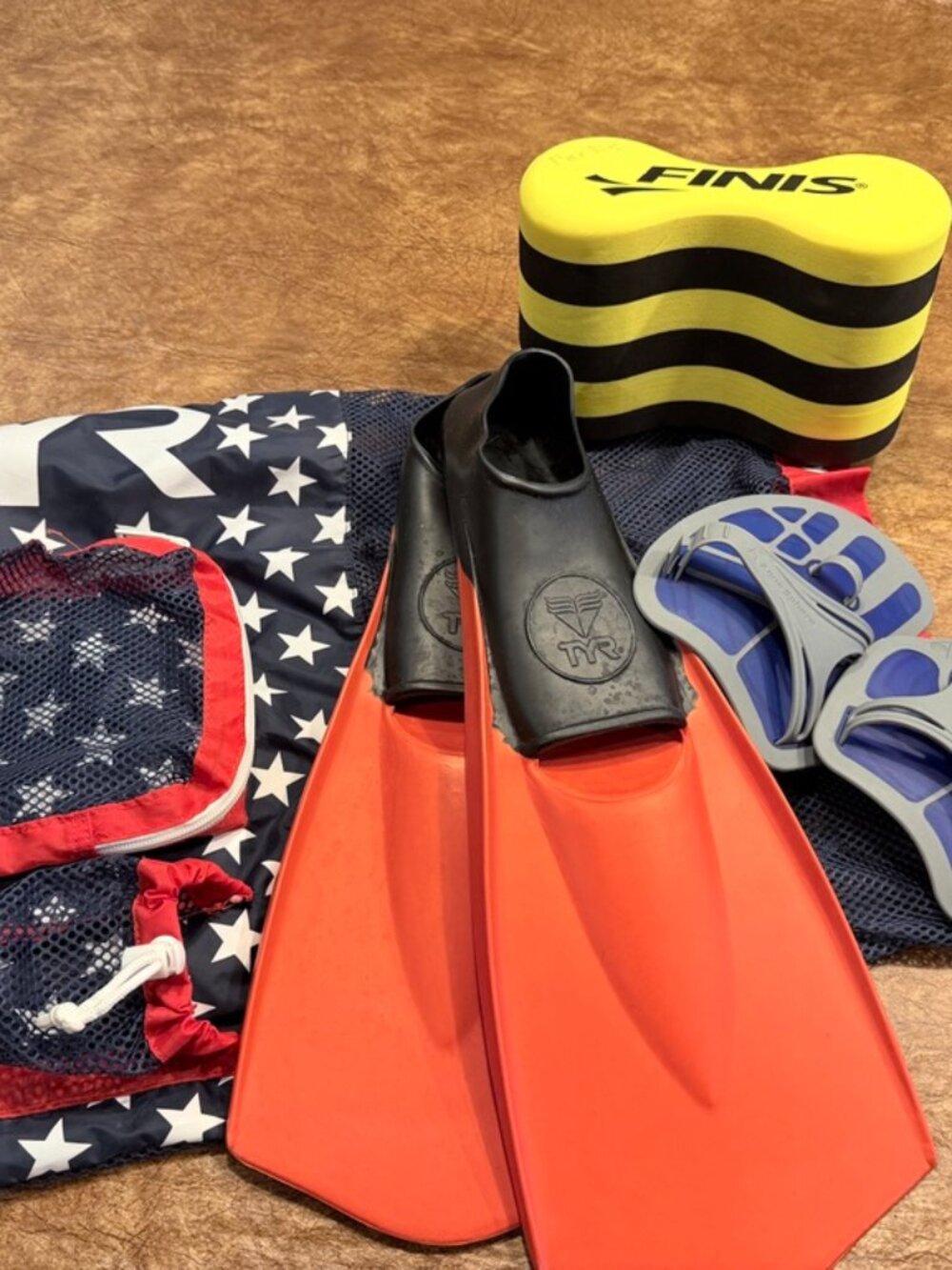 Swim Training Gear Bundle:  Fins, Paddles, pull buoy, gear bag